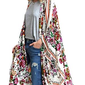 Women's Summer Chiffon Floral Kimono Cardigan Long